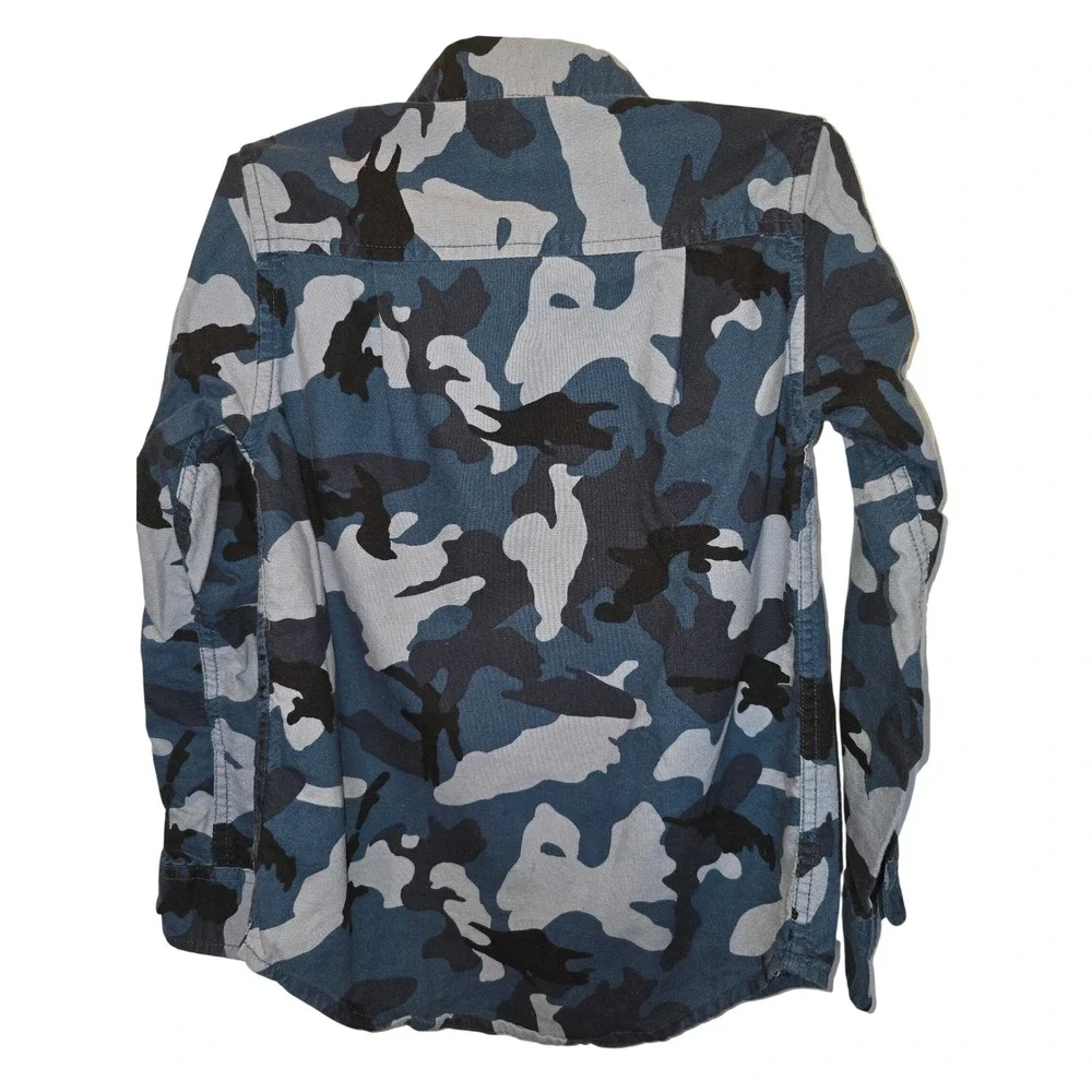 The Children's Place Boys Blue Camo‎ Button Down Shirt Long Sleeve Size S 5/6